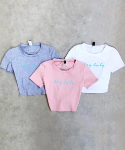 Lorlie TOPS "HEY BABY" GRAPHIC CROP TOP