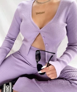 Lorlie FLIRTING IN LAVENDER RIBBED SET