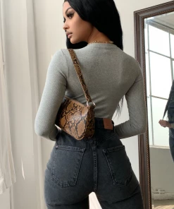 Lorlie TOPS HAVE MY LOVE LONG SLEEVE GREY BODYSUIT