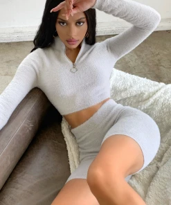 Lorlie MY GO TO FUZZY GREY TWO PIECE SET