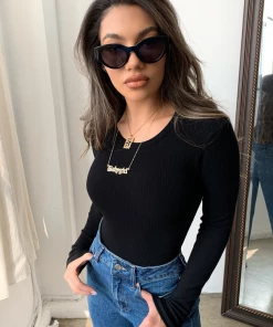 Lorlie HAVE MY LOVE LONG SLEEVE BLACK BODYSUIT TOPS