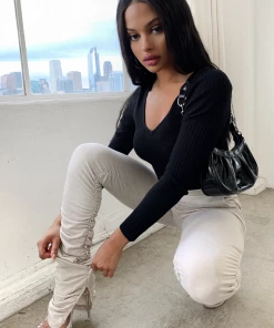 Lorlie MY FAVORITE RIBBED BLACK BODYSUIT TOPS