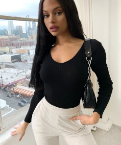 Lorlie MY FAVORITE RIBBED BLACK BODYSUIT TOPS