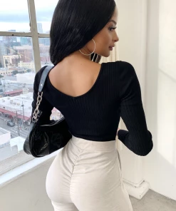 Lorlie MY FAVORITE RIBBED BLACK BODYSUIT TOPS