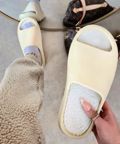 Lorlie KENDALL IVORY FAUX WOOL SLIDE SHOES