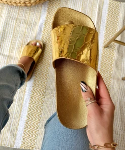 Lorlie SHOES TROPIC NIGHTS GOLD GLOSSY SLIDE