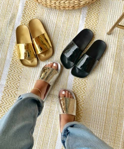 Lorlie TROPIC NIGHTS SILVER GLOSSY SLIDE SHOES