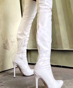 Lorlie STRUT TO THE SALOON WHITE THIGH HIGH BOOTS