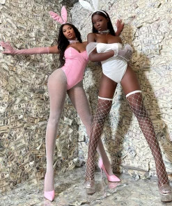 Lorlie ACCESSORIES WHITE FISHNET RHINESTONE THIGH HIGHS STOCKINGS SOCKS