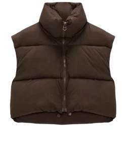 Lorlie WOMENS A NEED BROWN CROPPED PUFFER VEST