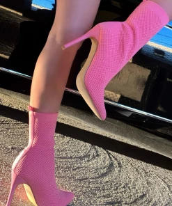 Lorlie WOMENS NEXT TO YOU PINK KNIT HEEL BOOT