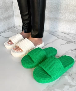 Lorlie A NEED GREEN TERRY SLIDE SANDAL WOMENS