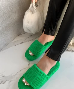 Lorlie A NEED GREEN TERRY SLIDE SANDAL WOMENS