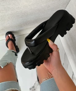 Lorlie DEEP THOUGHTS BLACK THONG SLIDE