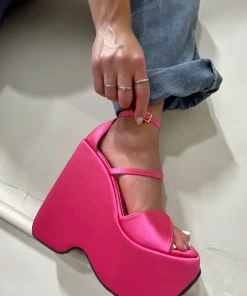Lorlie MAJOR MOVES PINK SATIN WEDGE HEEL WOMENS