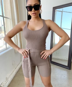 Lorlie ROMPERS ALWAYS AND FOREVER TAUPE RIBBED ROMPER